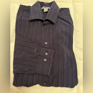 DKNY/men’s casual shirt, size M, navy blue striped
